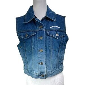 Vintage 2001 Harley Davidson Y2K Denim Vest Size Medium Blue Ombre